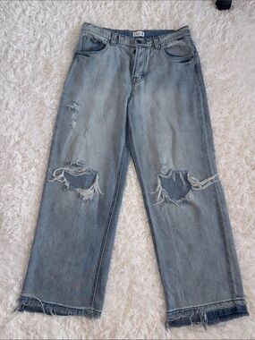 Cello Light Blue Distressed Straight-Leg Jeans